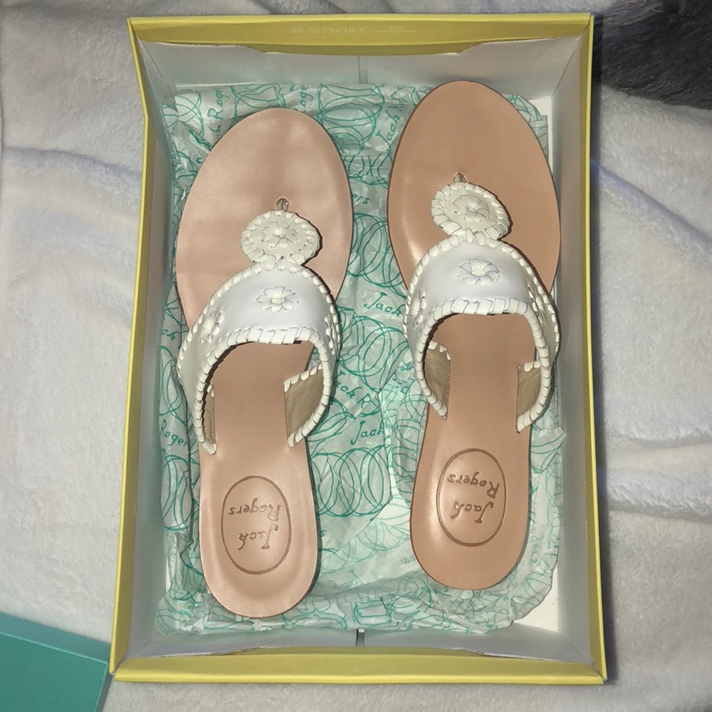 JACK ROGERS white sandals, small heel